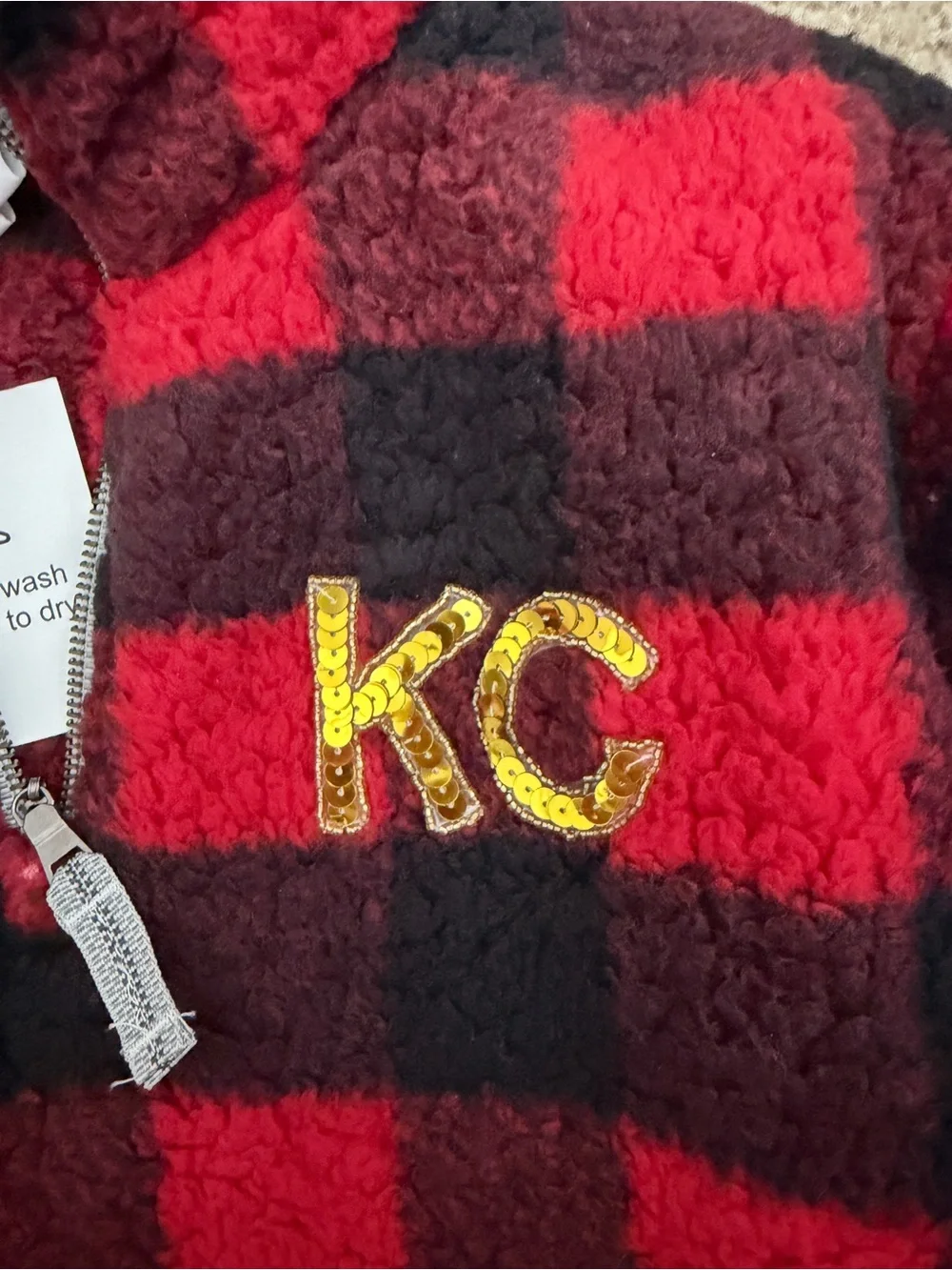 Womens KC Plaid Pullover with sequins M